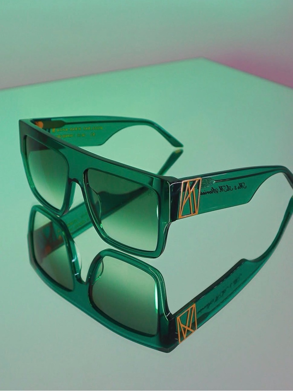 New Anna Karin Karlsson MR 3AM Stories Emerald Green Oversized Square Sunglasses